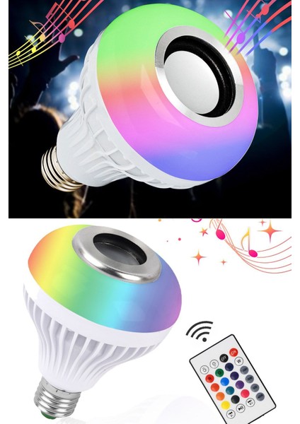 Gece Lambası Bluetooth Hoparlör Rgb Ledli Lamba Kumandalı Mp3 Çalar Ampul Renkli Ampul