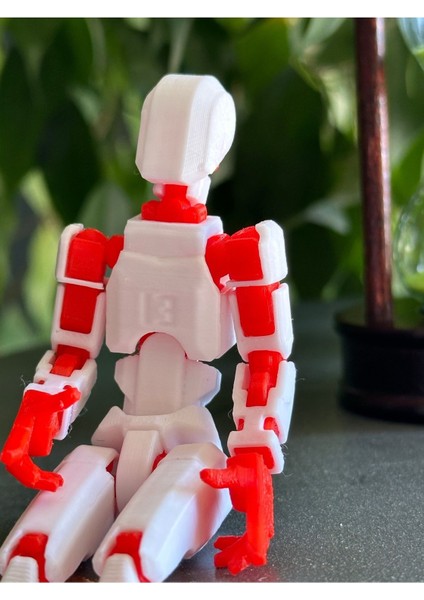 Lucky 13 Oynar Eklemli Robot Figür Oyuncak - Titan 13 - Dummy 1 Adet Beyaz Kırımızı 14CM