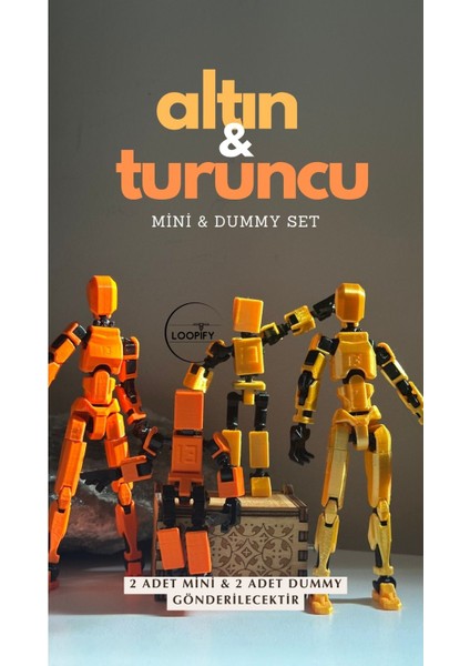 Altın-Turuncu 4'lü Oynar Eklemli Robot Figür Seti – Mini 13 & Dummy- Lucky 13 Titan 13
