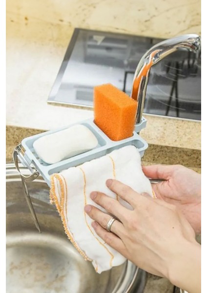 Musluk İçin Organizer Sabunluk Havluluk Süngerlik 3'ü Bir Arada