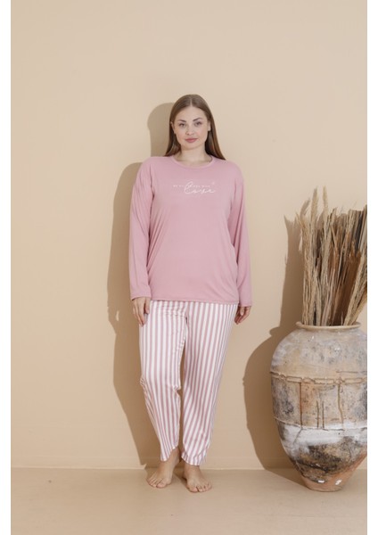 Kadın Büyük Beden Milan Kumaş Baskılı Desenli Uzun Kollu Bambu Pijama Takımı fiyatları