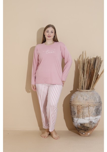 Kadın Büyük Beden Milan Kumaş Baskılı Desenli Uzun Kollu Bambu Pijama Takımı modelleri