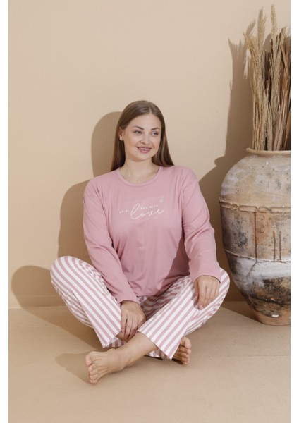 Kadın Büyük Beden Milan Kumaş Baskılı Desenli Uzun Kollu Bambu Pijama Takımı fırsatları