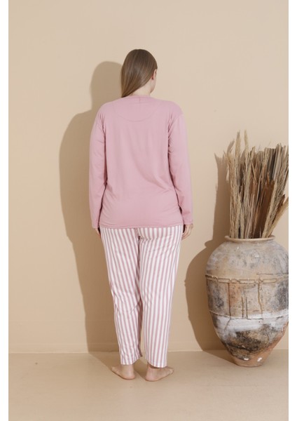 Kadın Büyük Beden Milan Kumaş Baskılı Desenli Uzun Kollu Bambu Pijama Takımı indirimleri