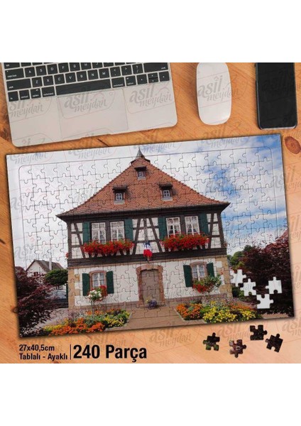 Asil Hobi Çiçek Bahçesi - Ev - Mimari Yapboz -Ayak Destekli Çerçeveli 240 Parça Puzzle