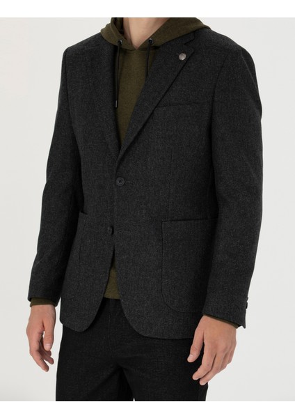 Erkek Antrasit Slim Fit Yün Karışımlı Ceket 50276921-VR006
