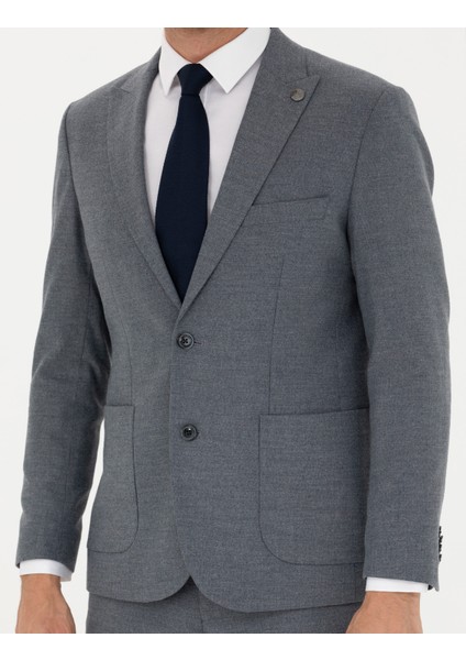 Erkek Koyu Mavi Slim Fit Çizgili Takım Elbise 50274461-VR032