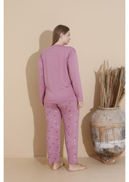 Kadın Büyük Beden Milan Kumaş Baskılı Desenli Uzun Kollu Bambu Pijama Takımı fiyatları