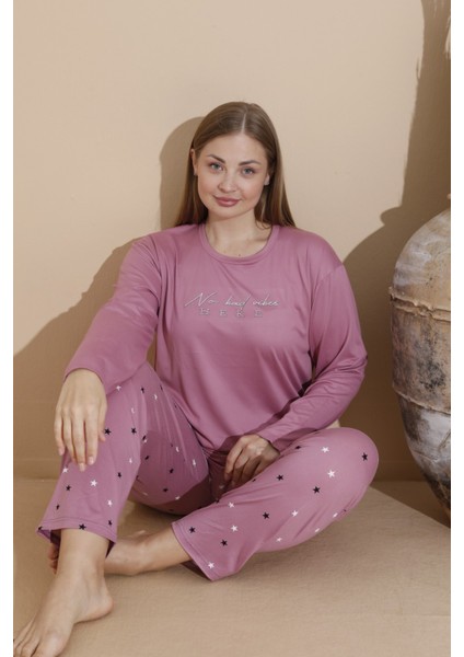 Kadın Büyük Beden Milan Kumaş Baskılı Desenli Uzun Kollu Bambu Pijama Takımı indirimleri