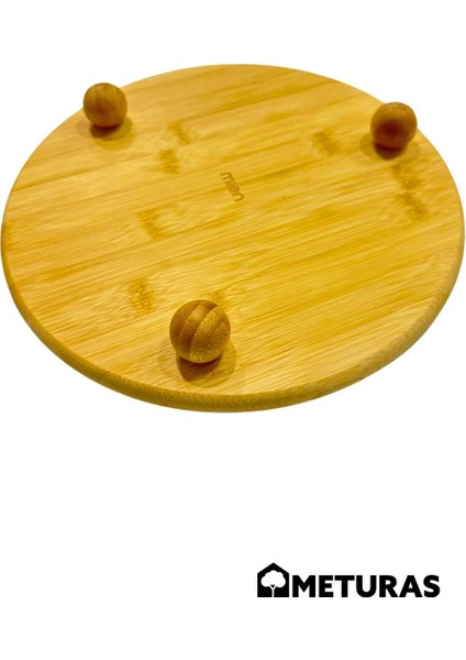 Yuvarlak Bambu Sunum Tahtası - 26 Cm Çap, Misket Ayaklı, Dekoratif Ve Çok Amaçlı