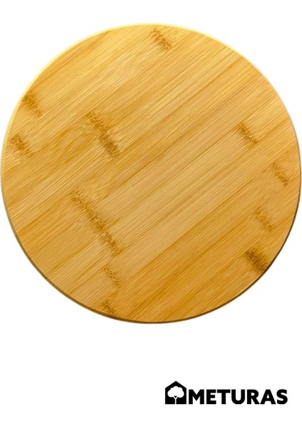 Yuvarlak Bambu Sunum Tahtası - 26 Cm Çap, Misket Ayaklı, Dekoratif Ve Çok Amaçlı