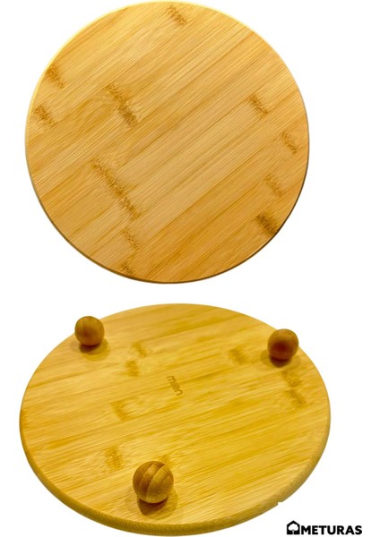 Yuvarlak Bambu Sunum Tahtası - 26 Cm Çap, Misket Ayaklı, Dekoratif Ve Çok Amaçlı