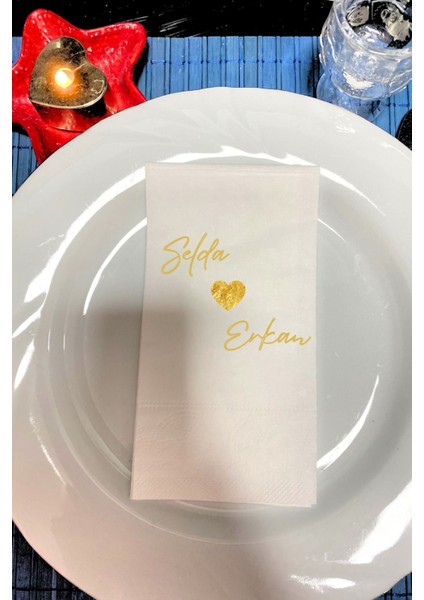 Gold Rengi Düğün Nişan Söz Baskılı Peçete 20 Adet