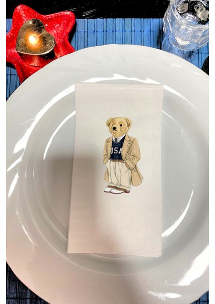 Lion Baskı ve Oganizasyon Teddy Bear Trenckotlu Sunum Peçetesi 20LI