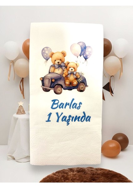 Kişiye Özel Ayıcık Baskılı Doğum Günü Sunum Peçetesi 20’li