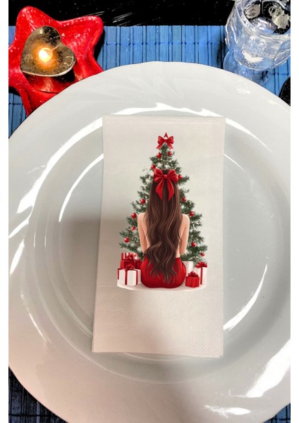 Yeni Yıl Konseptli Baskılı Sunum Peçetesi 20 Adet