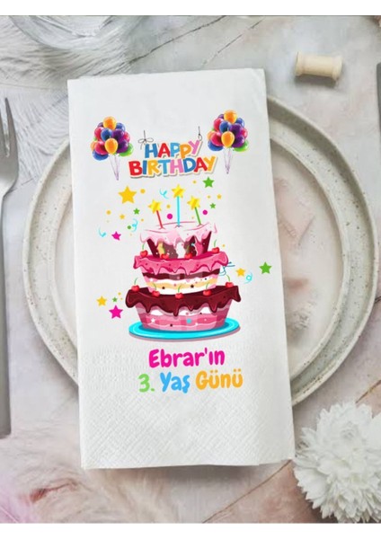 Baskılı Peçete Doğum Günü Temalı Çocuk Üç Yaş Peçetesi 20 Adet