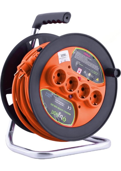 IP20 Plastik Makaralı Seyyar 4 Prizli Uzatma Kablosu 3x2.5 mm Ttr Kablo 30 Metre Termal Sigorta