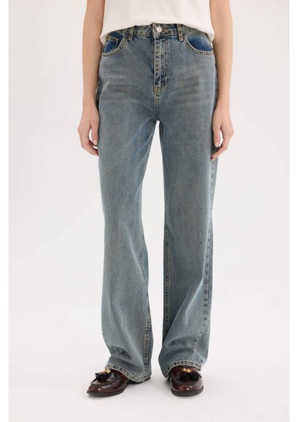 90's Wide Leg Yüksek Bel Uzun Jean Yıkamalı Pantolon D6617AX25SP