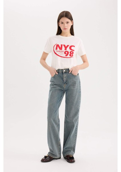 90's Wide Leg Yüksek Bel Uzun Jean Yıkamalı Pantolon D6617AX25SP