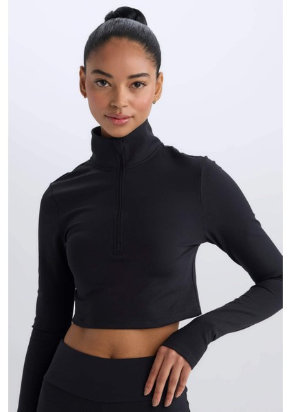 DeFactoFit Slim Fit Dar Kesim Fermuarlı Dik Yaka Uzun Kollu Tişört W0343AZ25SP