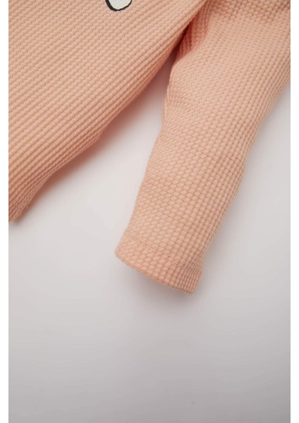 Kız Bebek 2'li Takım Waffle Bisiklet Yaka Baskılı Sweatshirt Beli Lastikli Geniş Bol Paça Eşofman Altı E0202A525SP fırsatları