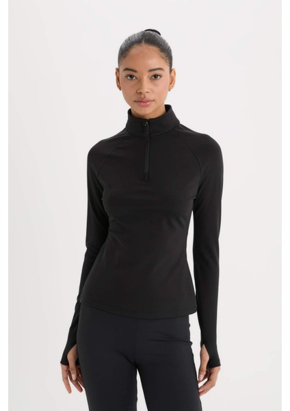 Fit Standart Fit Dik Yaka Fermuarlı İçi Yumuşak Tüylü Sporcu Uzun Kollu Tişört modelleri