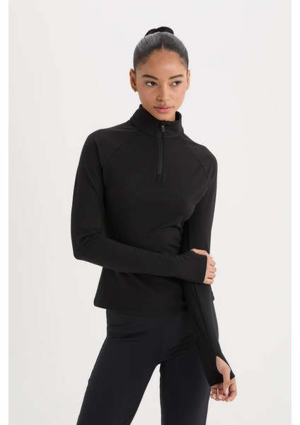 Fit Standart Fit Dik Yaka Fermuarlı İçi Yumuşak Tüylü Sporcu Uzun Kollu Tişört fırsatları