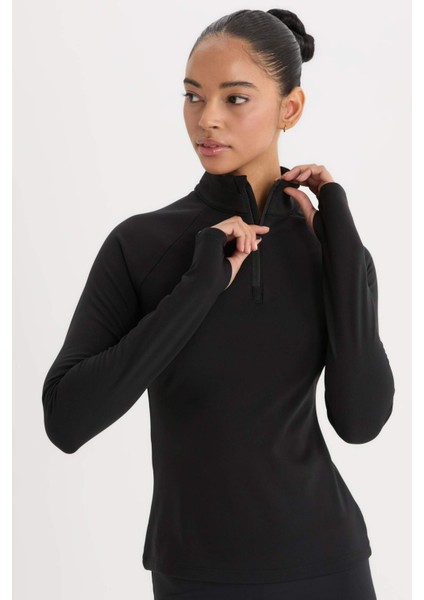 Fit Standart Fit Dik Yaka Fermuarlı İçi Yumuşak Tüylü Sporcu Uzun Kollu Tişört indirimleri