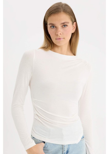 Slim Fit Dar Kesim Bisiklet Yaka Basic Düz Soft Touch Uzun Kollu Tişört E5884AX25SP