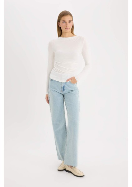 Slim Fit Dar Kesim Bisiklet Yaka Basic Düz Soft Touch Uzun Kollu Tişört E5884AX25SP