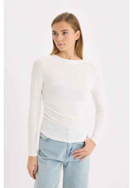Slim Fit Dar Kesim Bisiklet Yaka Basic Düz Soft Touch Uzun Kollu Tişört E5884AX25SP