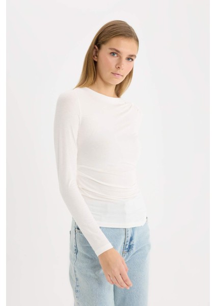 Slim Fit Dar Kesim Bisiklet Yaka Basic Düz Soft Touch Uzun Kollu Tişört E5884AX25SP