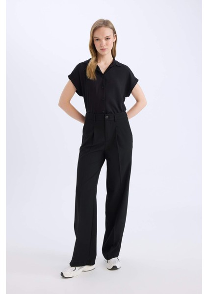 Wide Leg Klasik Kumaş Pantolon Basic Düz Geniş Bol Paça Çift Cepli Yüksek Bel Standart Boy D4360AX25SP