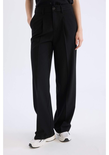 Wide Leg Klasik Kumaş Pantolon Basic Düz Geniş Bol Paça Çift Cepli Yüksek Bel Standart Boy D4360AX25SP