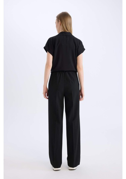 Wide Leg Klasik Kumaş Pantolon Basic Düz Geniş Bol Paça Çift Cepli Yüksek Bel Standart Boy D4360AX25SP