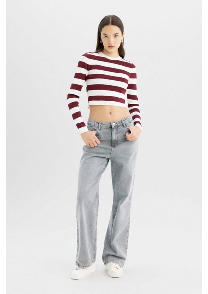 Coool Slim Fit Dar Kesim Çizgili Bisiklet Yaka Triko Kazak X6888AZ24WN