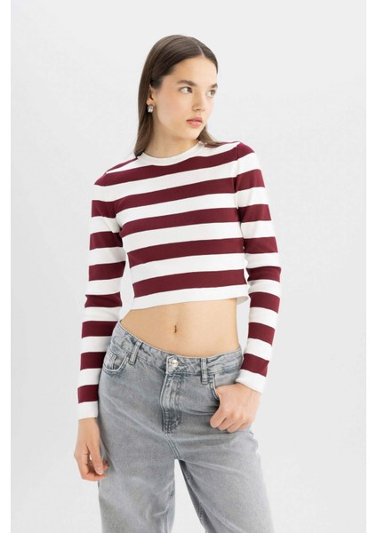 Coool Slim Fit Dar Kesim Çizgili Bisiklet Yaka Triko Kazak X6888AZ24WN