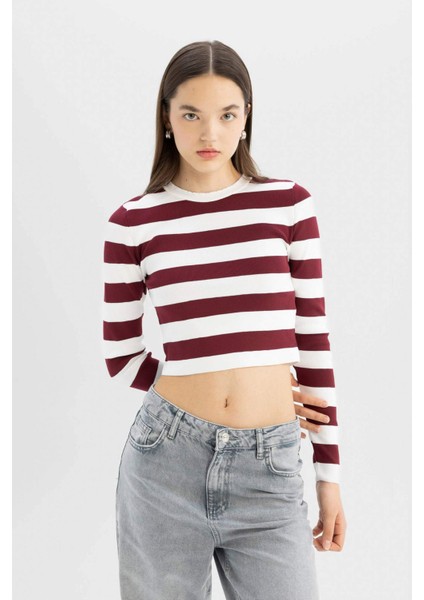 Coool Slim Fit Dar Kesim Çizgili Bisiklet Yaka Triko Kazak X6888AZ24WN