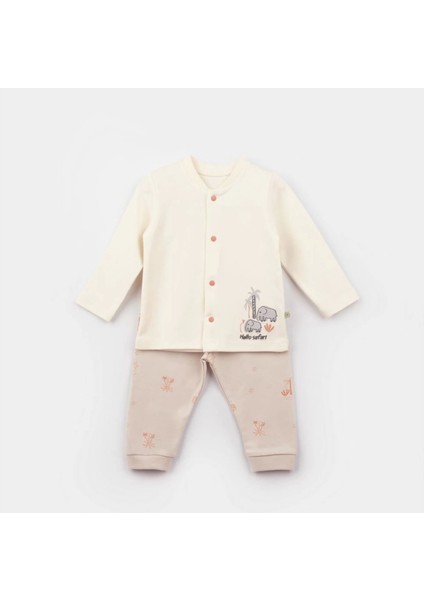 Hello Safari Bebek Pijama Takımı Ekru Kiremit