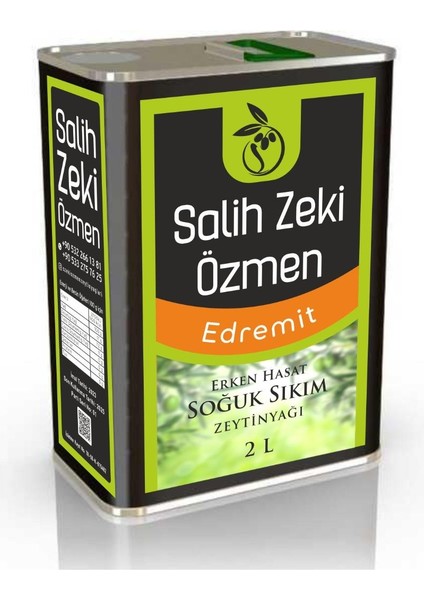 Edremit Soğuk Sıkım Erken Hasat Zeytinyağı 2 lt Teneke