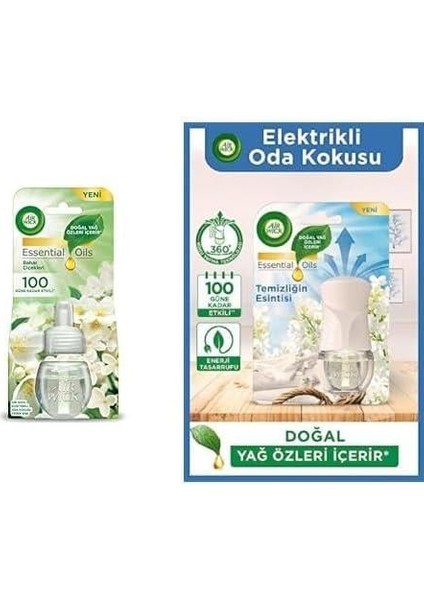 Wick Elektrikli Oda Kokusu Yedek Şişe Bahar Çiçekleri ve Air Wick Elektrikli Oda Kokusu Esansiyel Yağlar Cihaz + Yedek Şişe Temizliğin Esintisi