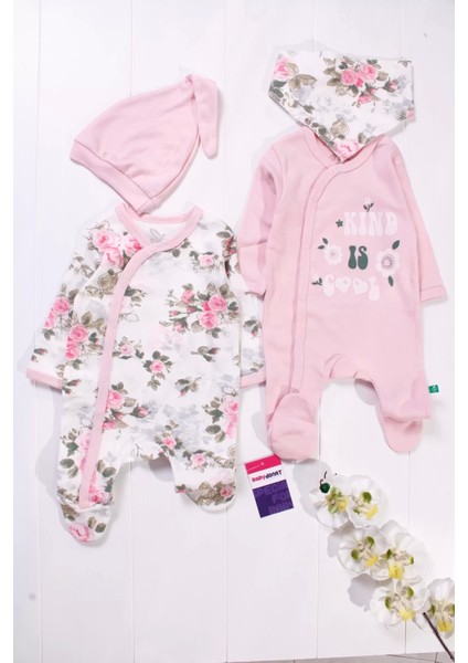 Kind Is Cool Desenli Nakışlı Kız Bebek 4'lü Tulum Seti