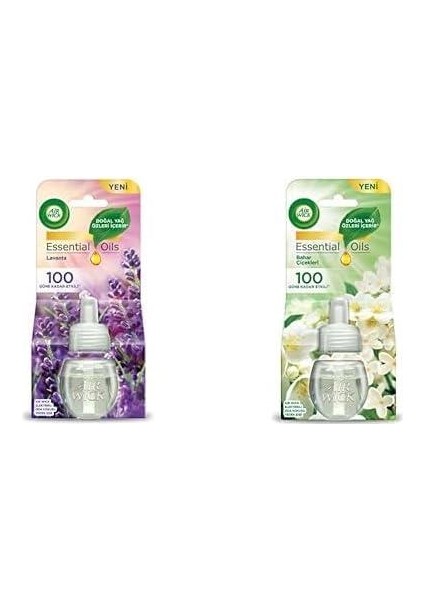 Wick Elektrikli Oda Kokusu Esansiyel Yağlar Yedek Şişe Lavanta ve Air Wick Elektrikli Oda Kokusu Yedek Şişe Bahar Çiçekleri