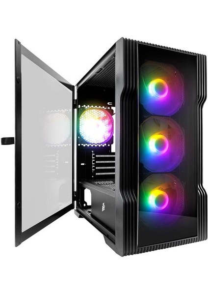 Trılobıte T3-G Siyah 600W 80+ Raınbow 4X12CM Fan Temperli Cam USB 3.0 M-Atx Kasa