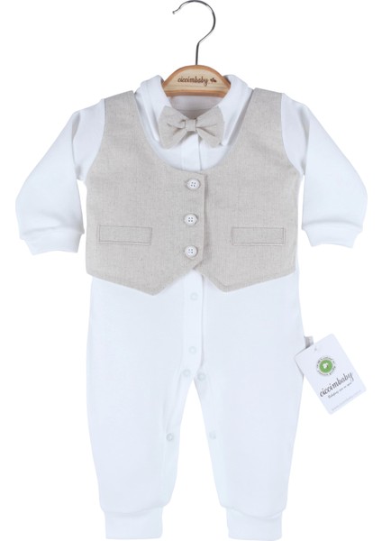 Keten Yelekli Tulum Bej