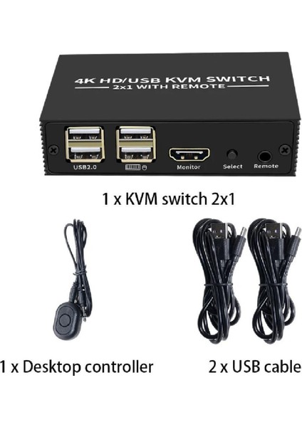 HDMI Kvm Switch 2 Port USB Type C 2 Pc Tek Kasa Klavye Mouse Kontrol Çoklayıcı