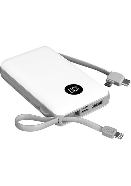 P102 10000MAH Prm 2*usb+Type-C+Micro+Lightning Beyaz LCD Taşınabilir Pil Şarj Cihazı Powerbank