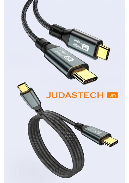 C34 Type-C To Type-C 5A/100W/20GBPS Şarj Data ve 8k Görüntü Aktarım Kablosu -3mt