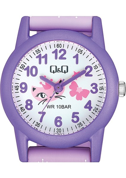 QCG9914 Lila Mor Su Geçirmez Kraliçe Kedi Desenli Rakamlı Kız Çocuk Kol Saati fırsatları